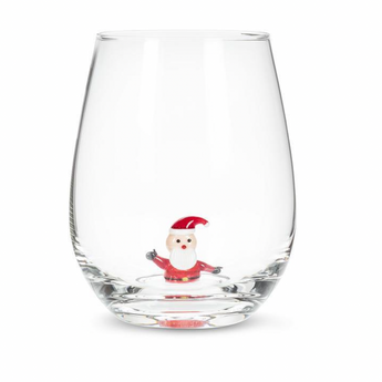 Stemless Wine Glass with Holiday Icon Figurine