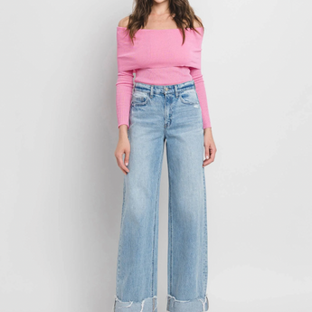 Super High Rise Cuffed Baggy Wide Leg Jeans