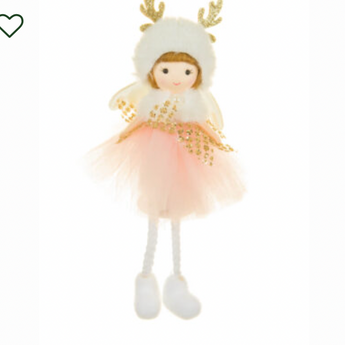 Sitting Pink and White Cherub Girl with Reindeer Hat