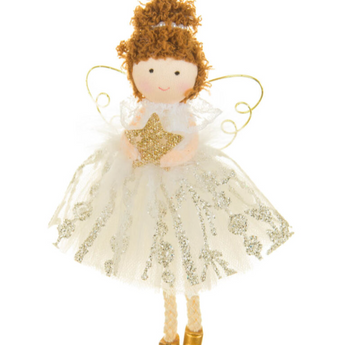 Smiling Petite Girl Ornament with Crown and Gold WIngs