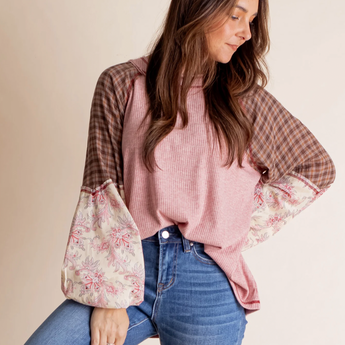 Mix and Match Rib Knit Print Top