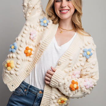 Sweet 3D Flower Knitting Cardigan