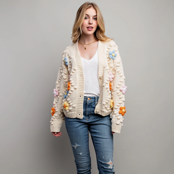 Sweet 3D Flower Knitting Cardigan