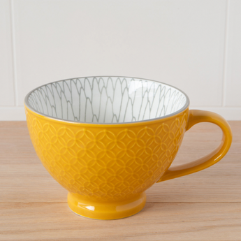 Yellow Stamped Latte Mug 14 oz