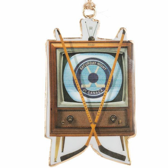Vintage TV with Hockey Sticks Ornament