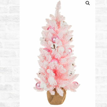36" Frosty White and Pink Tree with Ornaments