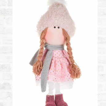 Pig-Tailed Girl Doll With Pink Dress