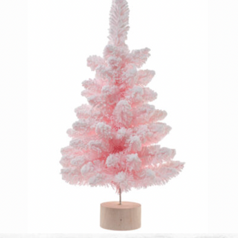 24" Pink and White Flocked Table Top Tree