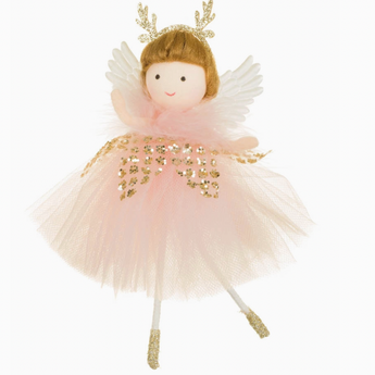 Pink Cherub Ballerina with Reindeer Headband