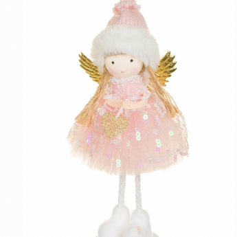 Pink and Gold Cherub with Heart Ornament