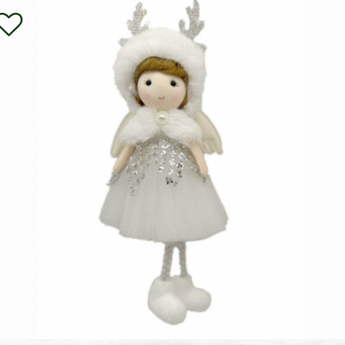 Sitting Pink and White Cherub Girl with Reindeer Hat