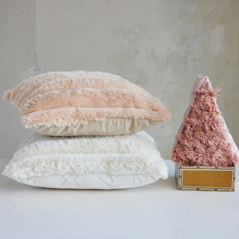 Faux Fur Pillow (Blush and White)