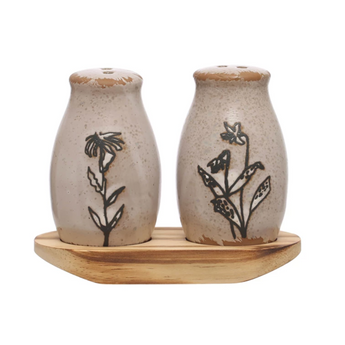 Stoneware Salt & Pepper Shaker with Tray