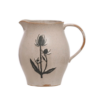 Debossed Stoneware Pitcher with Flowers