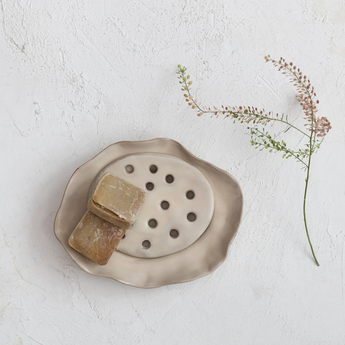 Stoneware Soap Flower Dish w/ Removable Tray