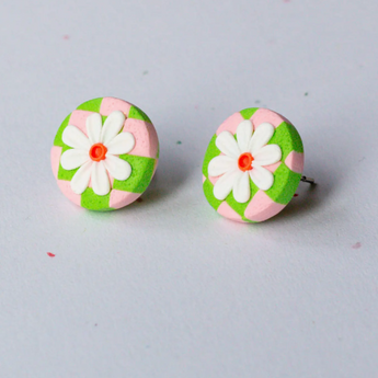Daisy Clay Stud - Pink & Green