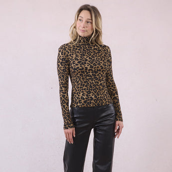 Thin Turtleneck | Leopard Print