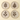 Four round ceramic coasters arranged in a 2x2 grid on a light cream background. Each coaster has a textured beige surface with a dark brown hand-painted botanical leaf design.