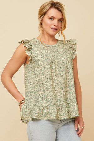 Textured Floral Ruffle Tank