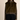 A woman modeling a cropped olive green faux fur vest with a front zipper over a ribbed long-sleeve top and dark wide-leg jeans, set against a plain light beige background.