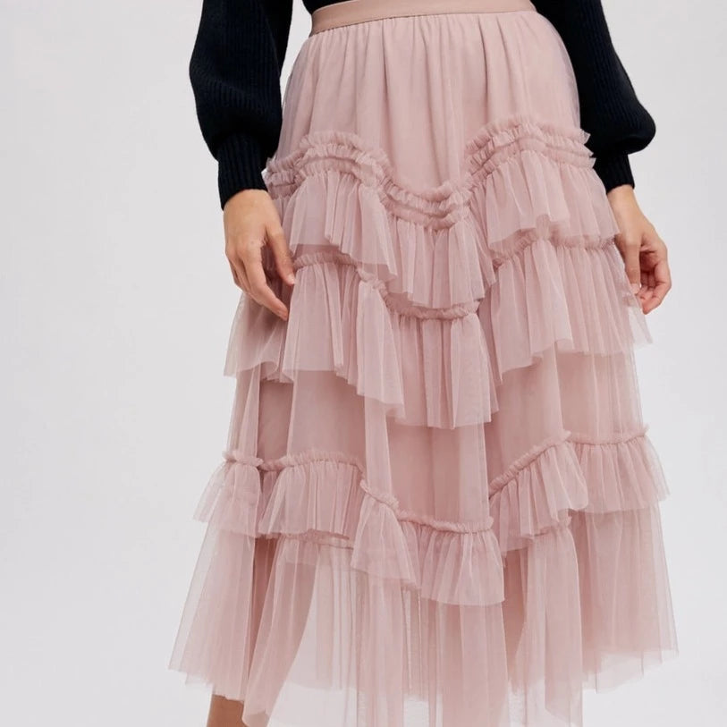 Tiered Ruffled Tulle Skirt