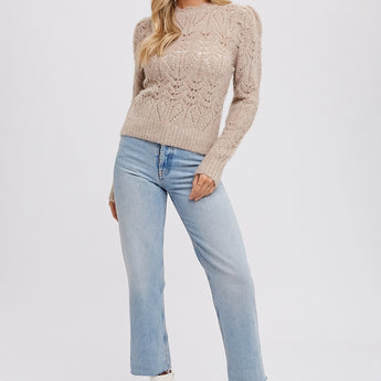 Puff Sleeve Pointelle Pullover
