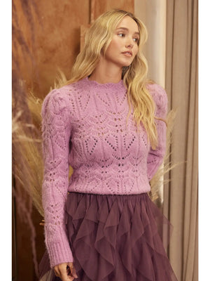 Puff Sleeve Pointelle Pullover