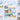 Set of scenic stickers with lighthouses, boats, and coastal views on a checkered background.